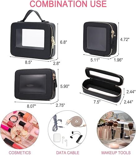 Miniatura 7 de Mini bolsa de maquillaje transparente para viajes, cosméticos y neceser para mujeres, bolsa transparente para automóvil (Cnegro, MINI)