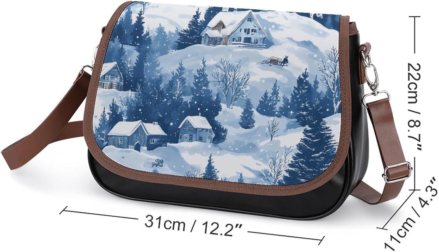 Ski Skiing Snowy Mountains Women Crossbody Purse Leather Messenger Bag Handbags Shoulder Strap Bags