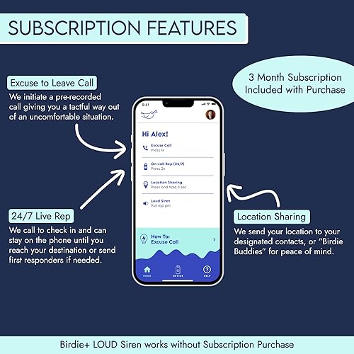 Miniatura 2 de She's Birdie - Birdie+ Alarma de seguridad personal inteligente para mujeres por mujeres-sirena fuerte, llavero, representante en vivo 247, alertas