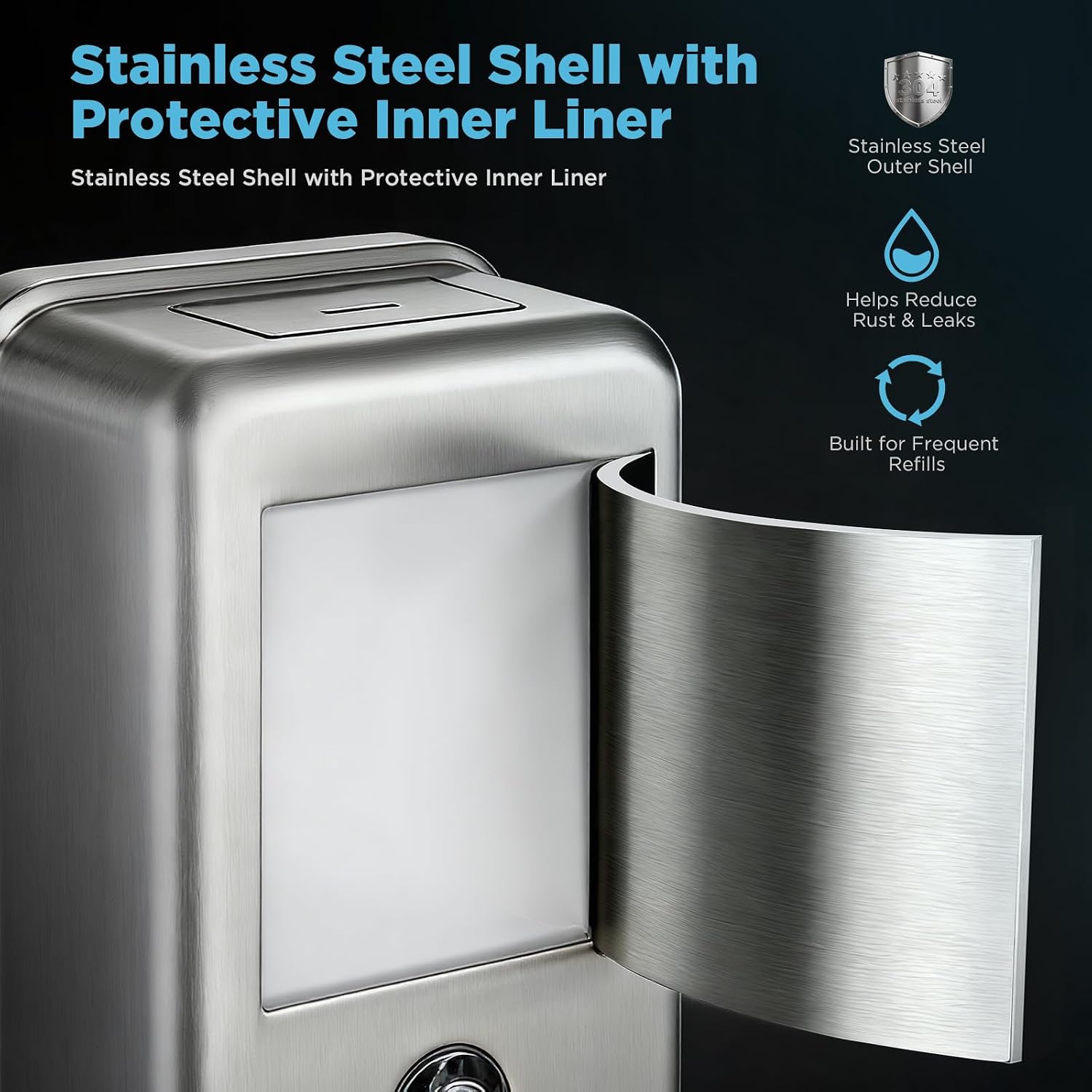 Wall Mounted Soap Dispenser 1100ml/37fl oz, Stainless Steel Commercial Soap Dispenser with Protective Inner Liner, Manual Soap Dispenser with Easy-Press Pump for Bathroom, Kitchen & Restaurant