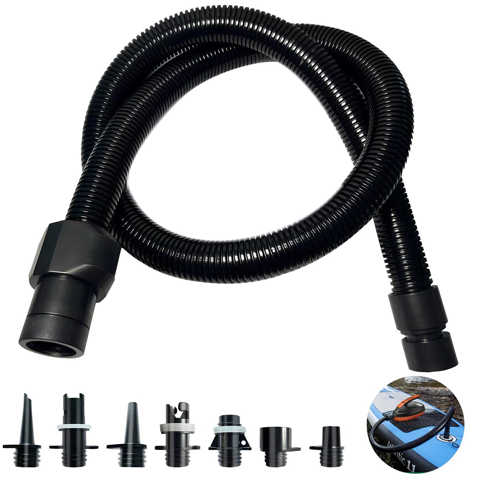 sitengjun Sup Pump Adapter Kit, Inflatable Boat Sup Pump Air Hose with 7 Air Valve Nozzles Electric Sup Air Pump Accessories Replacement Parts for Inflatable Stand Up Paddle Board Inflatable Boats