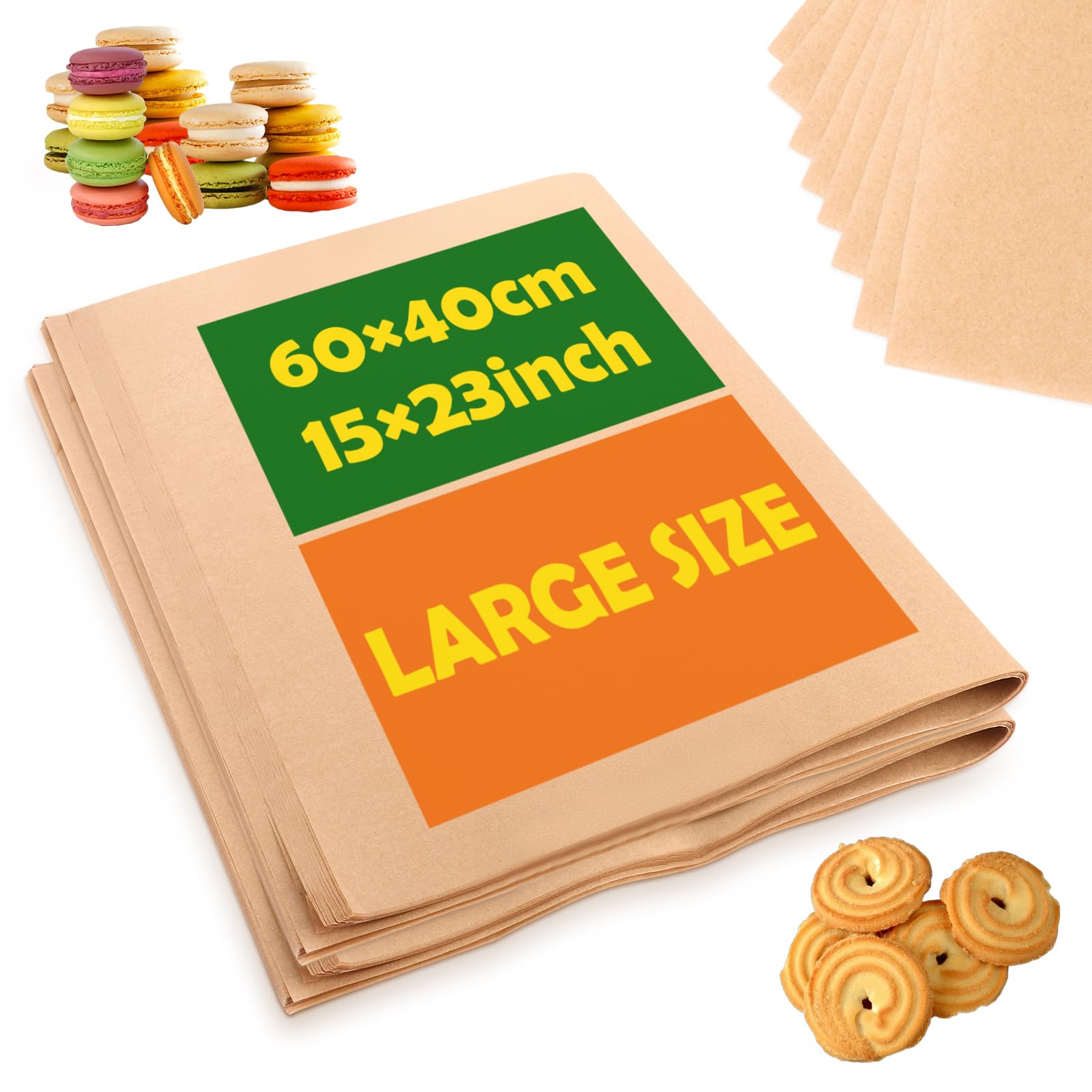 Lot de 300 feuilles de papier sulfurisé anti-adhésif non blanchi pour la cuisson de papier sulfurisé imperméable pour pain, viande, biscuits, rôtissage 40 x 60 cm