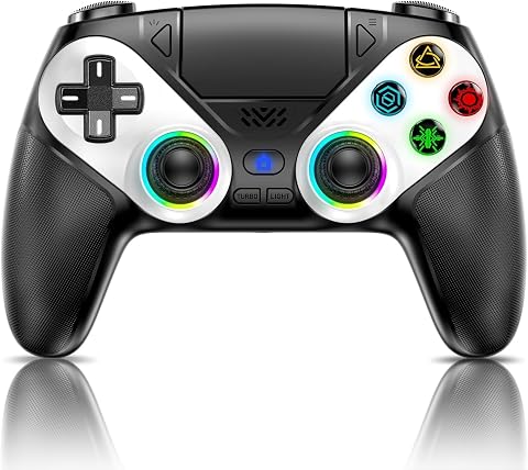 Dinosoo RGB Wireless Controller für PS5/PC, Bluetooth Gamepad with Back Paddles, Touchpad, 3,5-mm-Audioanschluss, Dual-Vibration, Macro, Turbo, 6-Achsen-Sensor-Schwarz