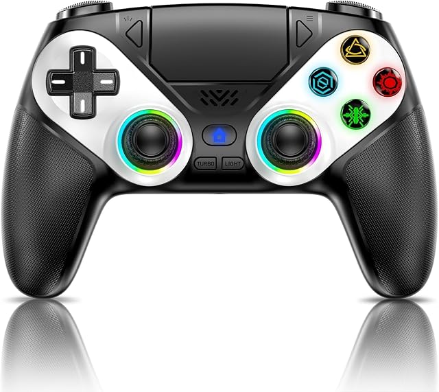 Dinosoo RGB Wireless Controller für PS5/PC, Bluetooth Gamepad with Back Paddles, Touchpad, 3,5-mm-Audioanschluss, Dual-Vibration, Macro, Turbo, 6-Achsen-Sensor-Schwarz