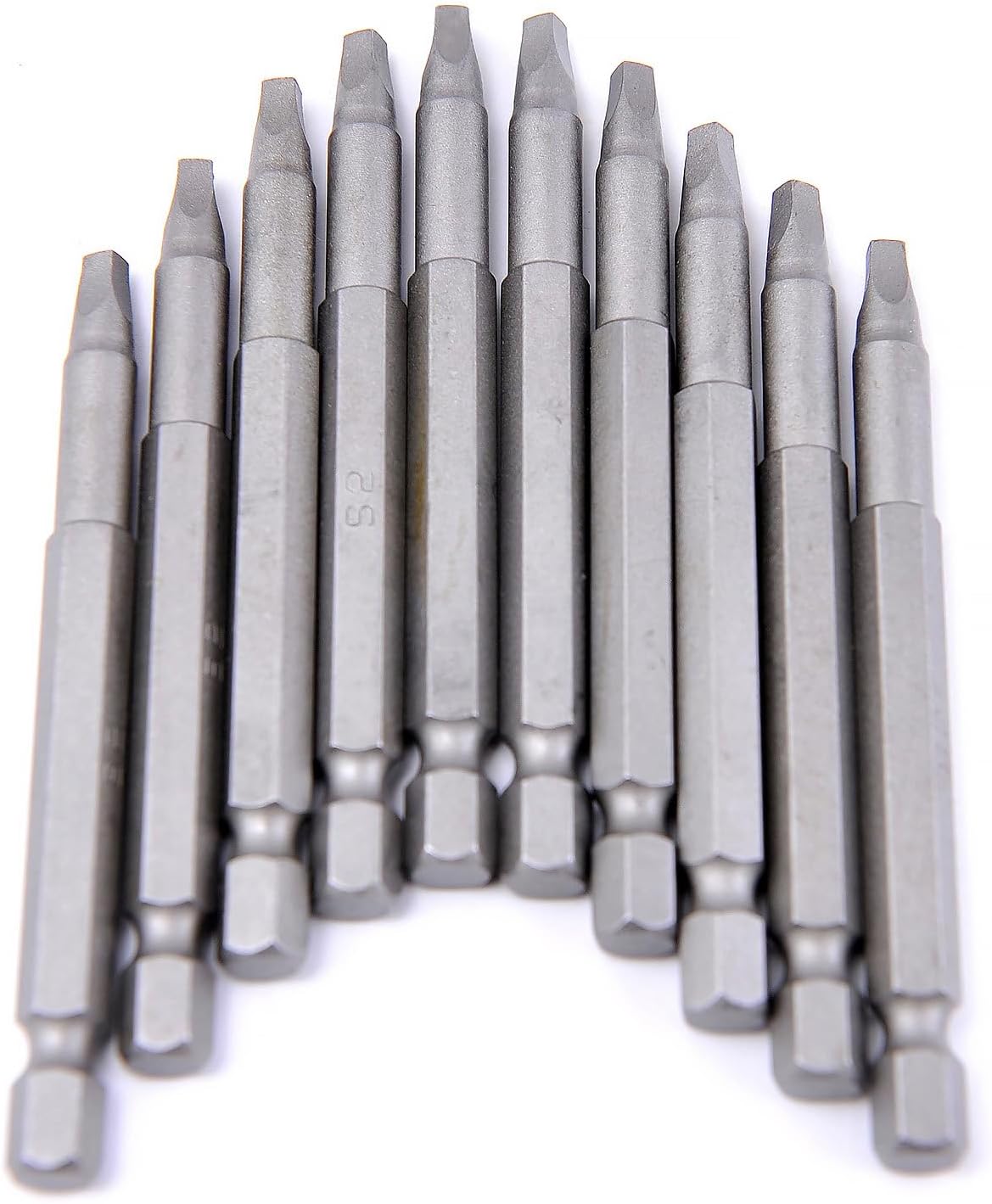 MaxTool 10PCs SQ2 x 3 Inches Identical Screwdriver Power Bits Square No 2 Tip/Point/Head 1/4" Hex Driver 6150 Alloy Steel; SQ2x3P10-6150