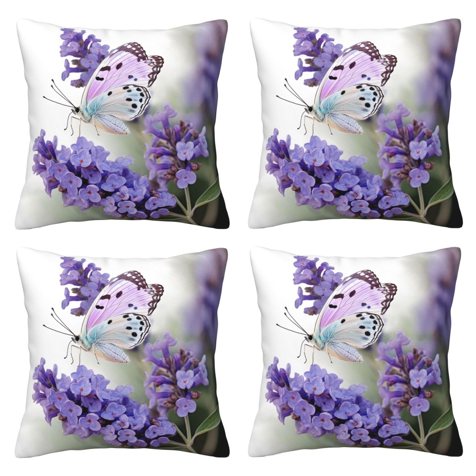 Lavender Butterfly Throw Pillow Cases 4 Pack Square Pillowcases Super Soft Pillow Protectors With Zipper for Couch Livingroom Sofa Bed Office Car,30x30 CM