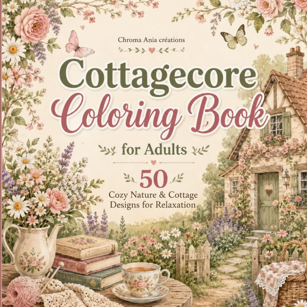 Cottagecore Coloring Book for Adults 50 Cozy Nature & Cottage Designs for Relaxation: Whimsical Woodland Scenes & Countryside Illustrations for Stress Relief and Mindfulness