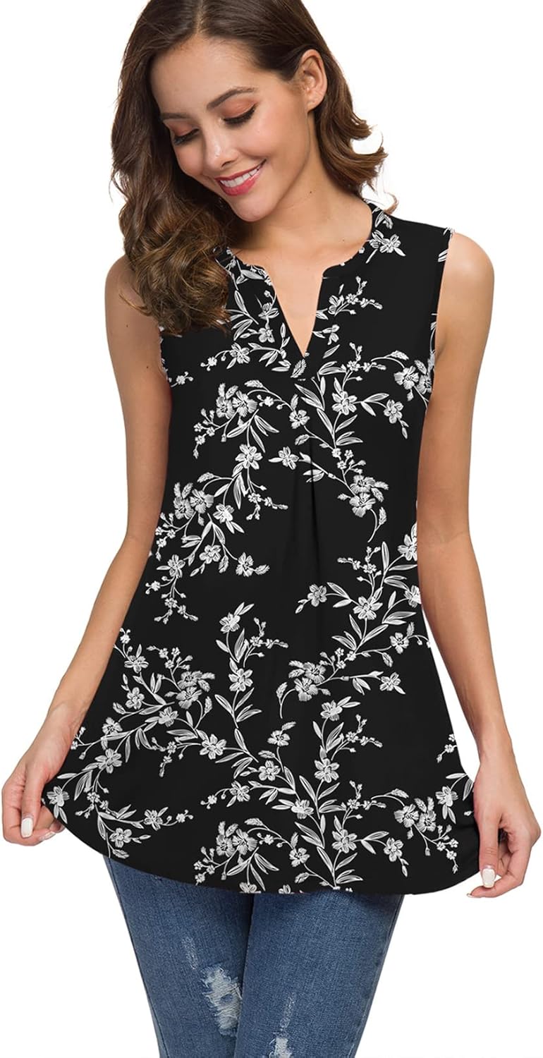 Neineiwu Women's Summer Sleeveless V Neck Casual Tank Tops Blouse Shirts - Image 3