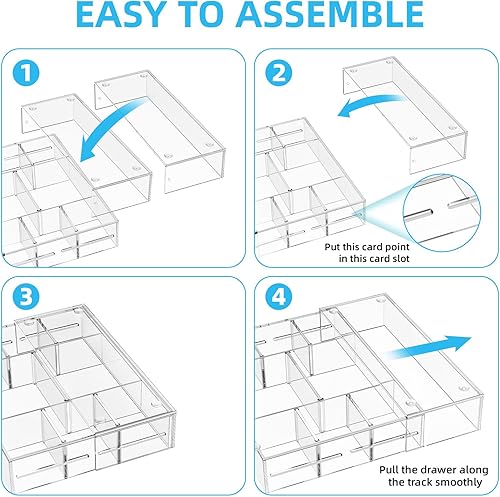 Miniatura 5 de Marbrasse Organizador de cajones extensible de acrílico, bandeja organizadora de cajones de escritorio transparente con 5 divisores, organizadores