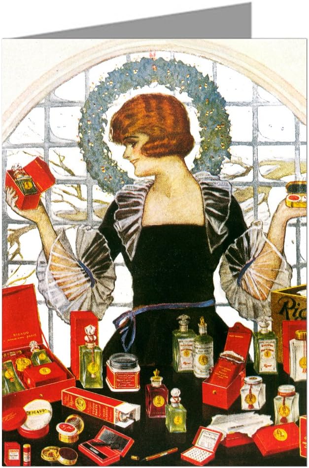 Vintage Art Deco Woman with a Myriad of Christmas Gifts Holiday Note Card Set