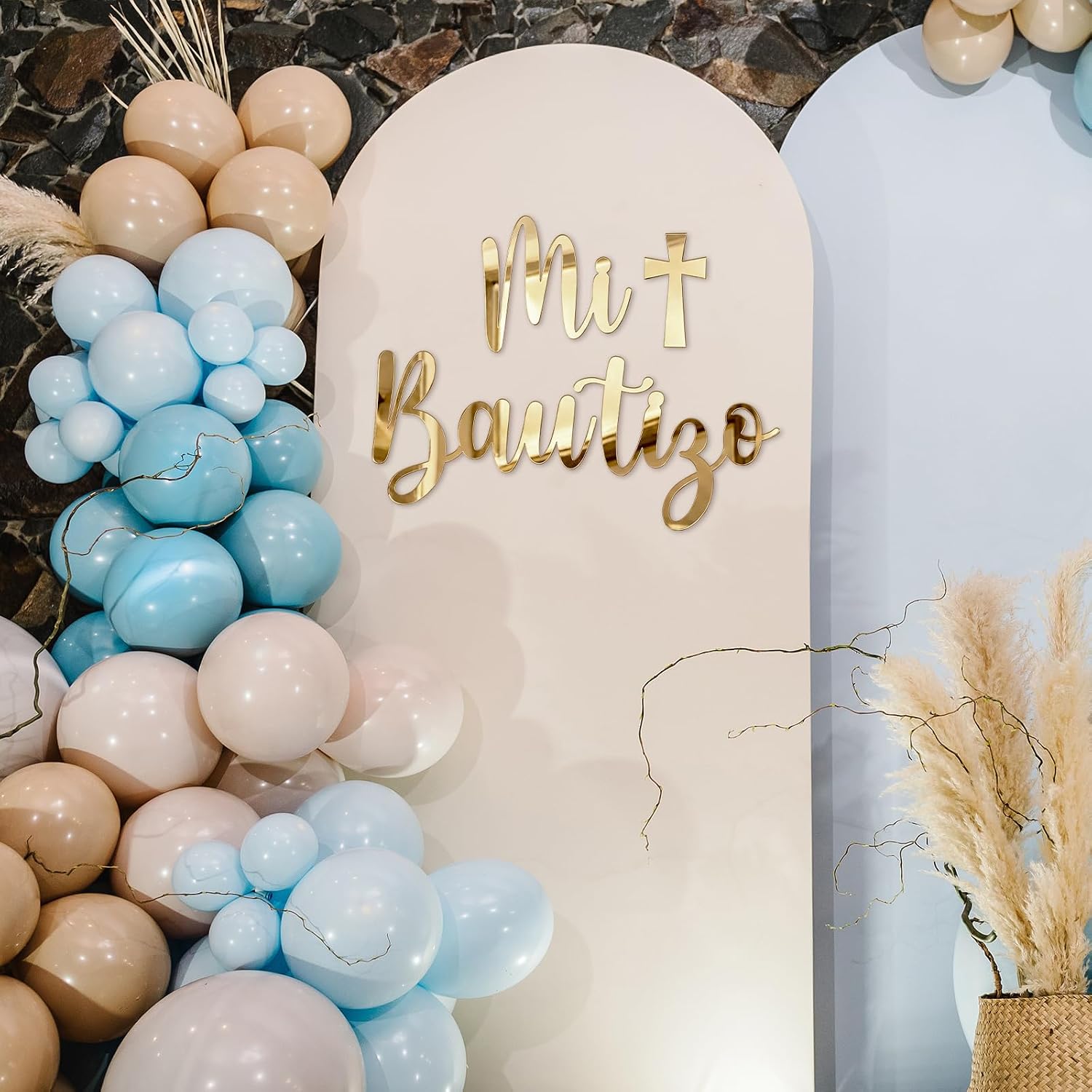 Dunzoom Mi Bautizo Sign for Backdrop Gold Mirror Acrylic Mi Bautizo Sticker