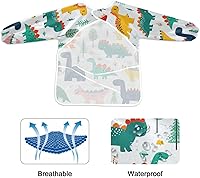 Vista 2 de Nander Xigua - Lindas batas de dinosaurio para niños, delantales impermeables para pintar, para cenar, jugar, pintar para edades de 2 a 6 años