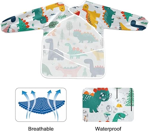 Miniatura 2 de Nander Lindas batas de dinosaurio para niños, delantales impermeables para pintar, para cenar, jugar, pintar para edades de 2 a 6 años, A