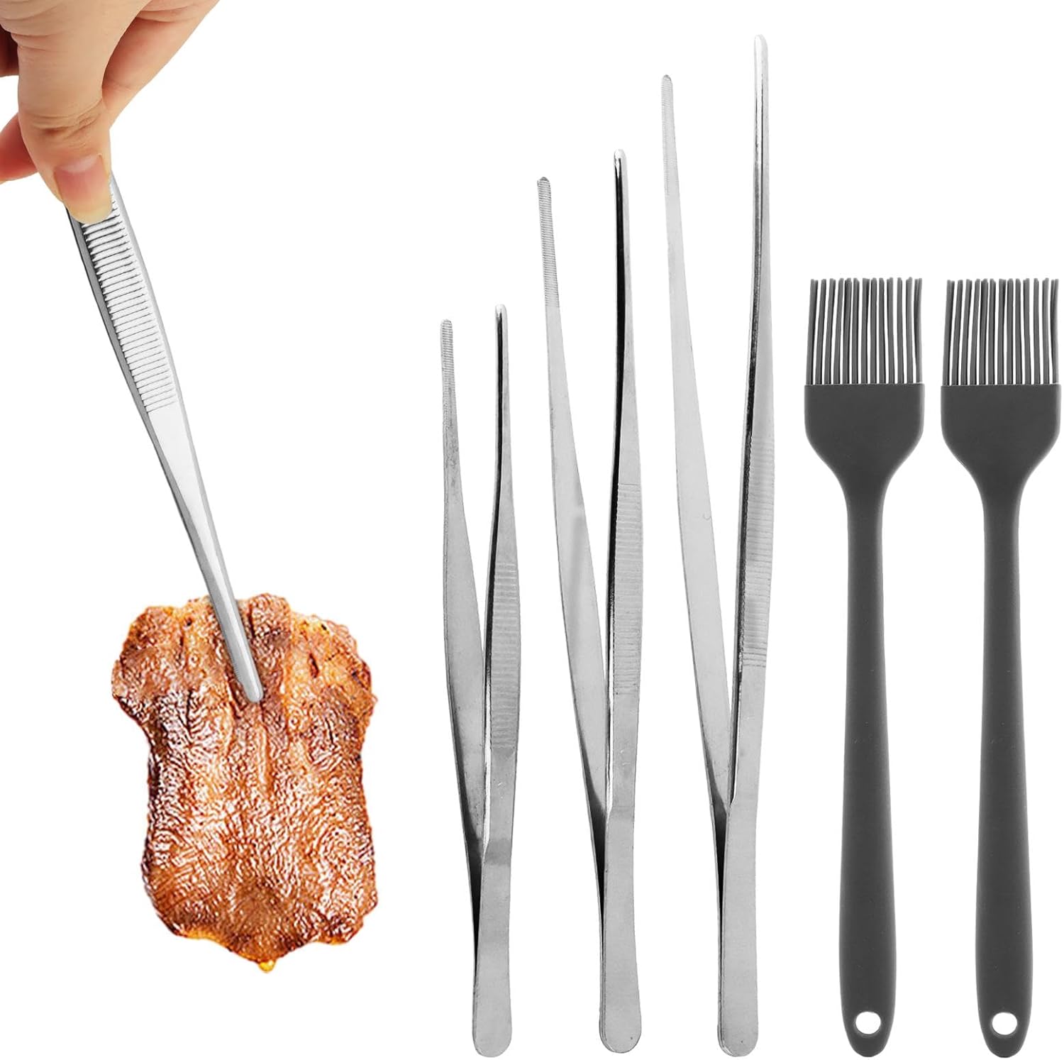 OTAIVE 3Pcs Cooking Tweezers Tongs Stainless Steel Food Tweezers Set