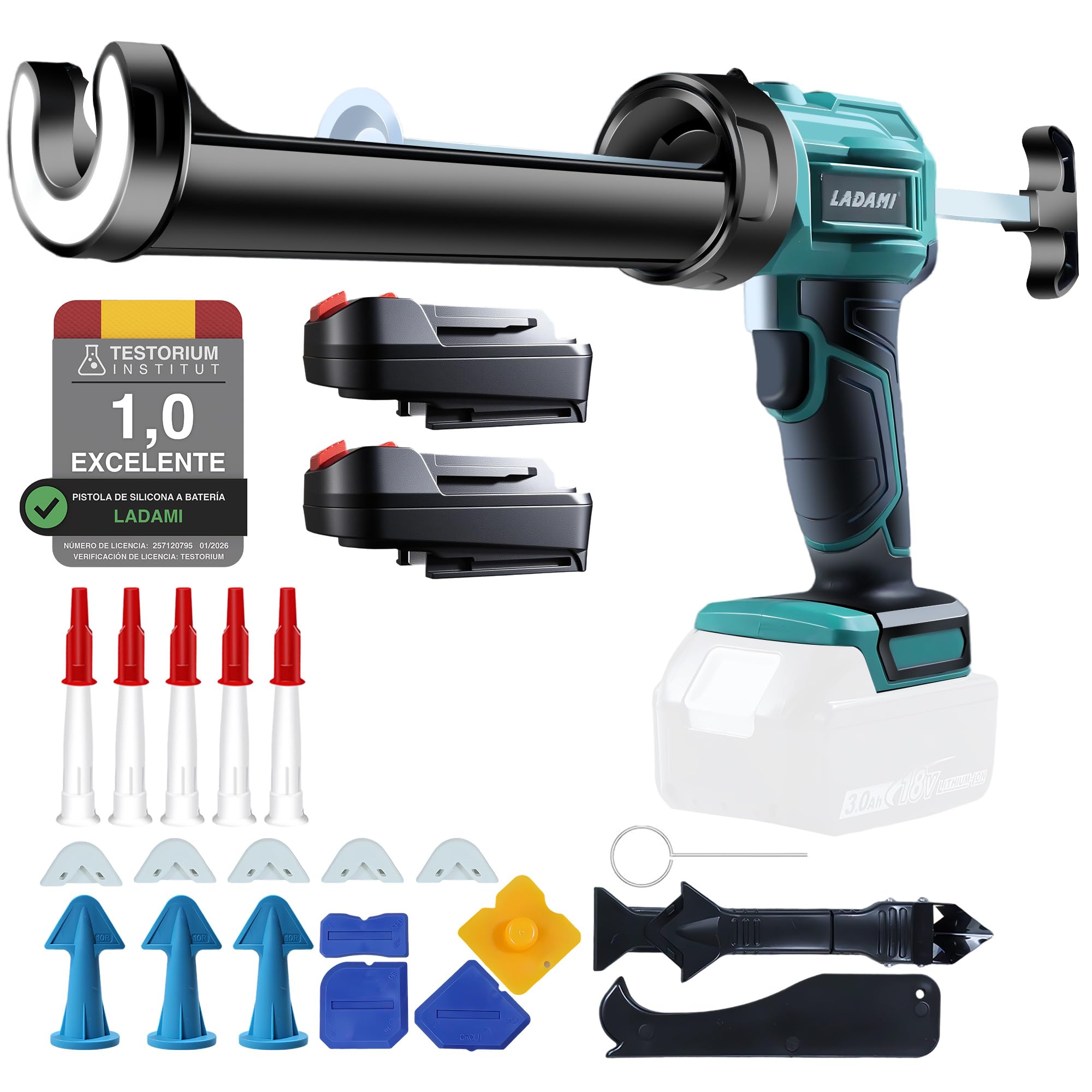 Prensa de cartuchos de batería compatible con Makita de 18 V, para batería Einhell 、para batería Bosch, con luz LED 4 velocidades ajustables, pistola de silicona eléctrica para cartuchos de 300