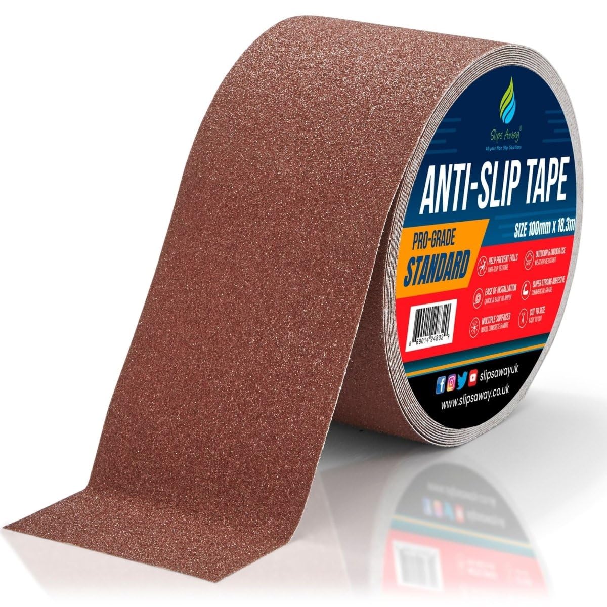 SlipsAway Anti-Slip Tape Roll - Strong Adhesive Grip Tape for Stairs Tread, Ramp & Deck - 100mm x 18.3m Waterproof Non-Skid Tape for Indoor/Outdoor Use - Made in the UK - Brown โ image 1