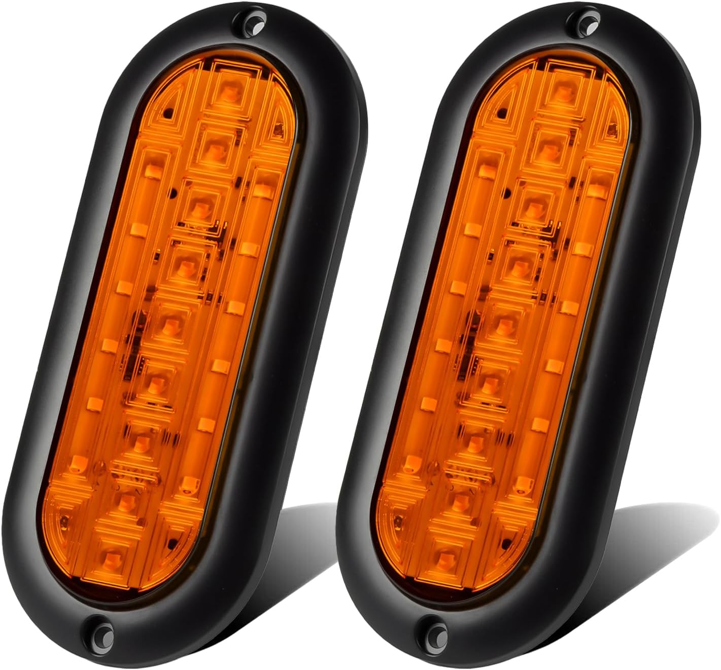 LIGBT 2Pcs 6Inch LED Oval Amber Strobe Lights 21LED 6’’ Oval LED Trailer Tail Lights Stop Turn Tail Light Brake Lights Surface Mount Marker Lights for Trailer Truck Tractor RV 10V-30V