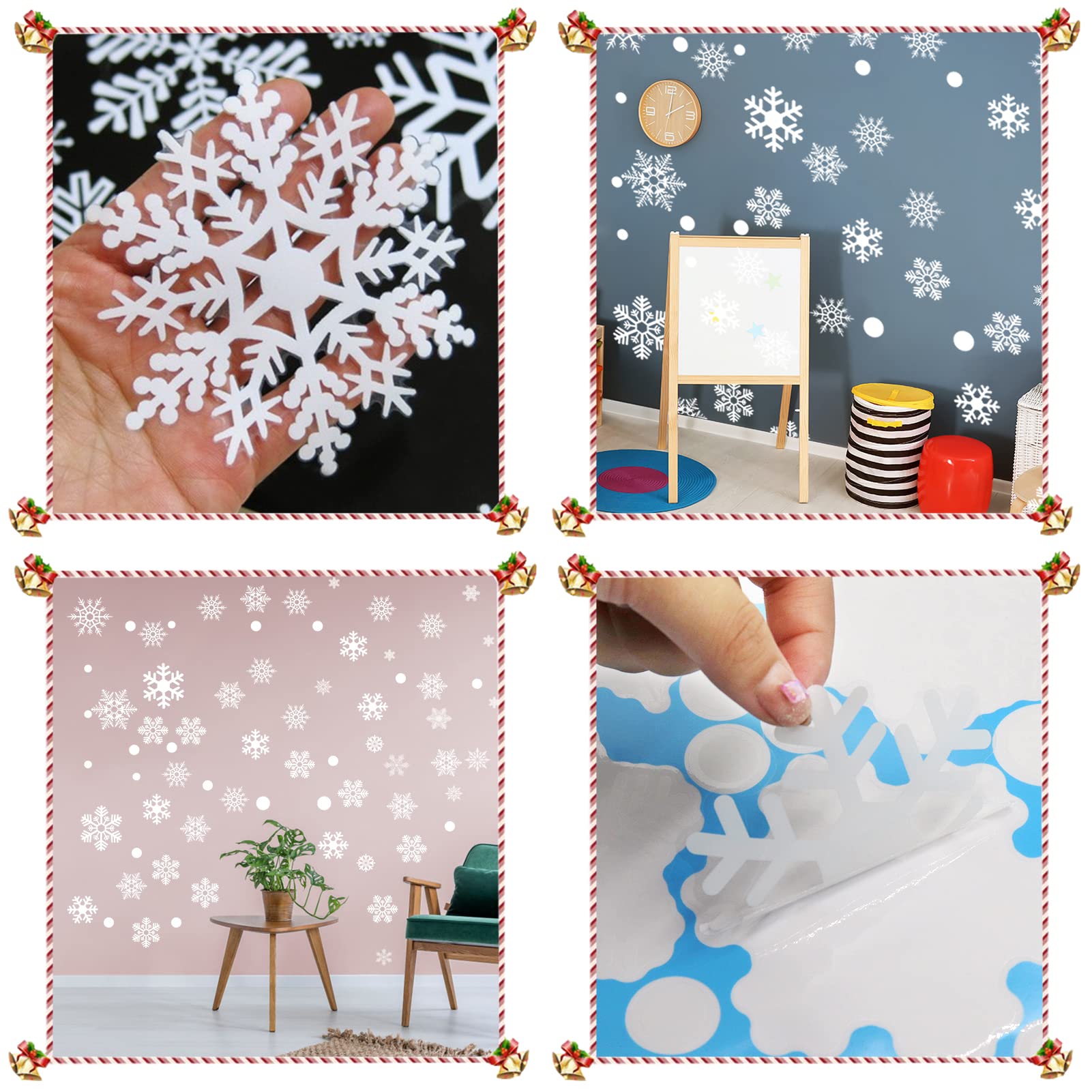 Kerst Raamstickers met Sneeuwvlokken en tekst - Herbruikbaar