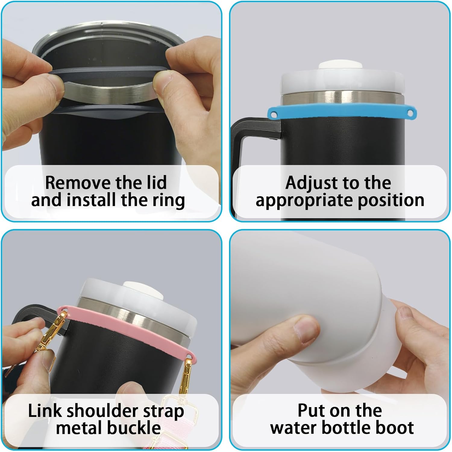 6Pcs Accessories for Stanley Cup 40 oz,Adjustable Handle Strap,Plush Ball,Flower Charms,Rubber Ring,Heart-Shaped Hook,Charms,Siliocne Boot for Stanley 40oz Tumbler