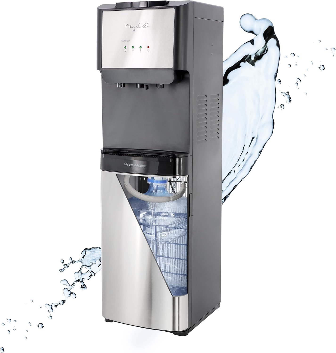 MegaChef 5 Gallon Bottom Load Water Dispenser with UV Self-Cleaning, Hot, Room Temp & Cold Water Dispense Settings