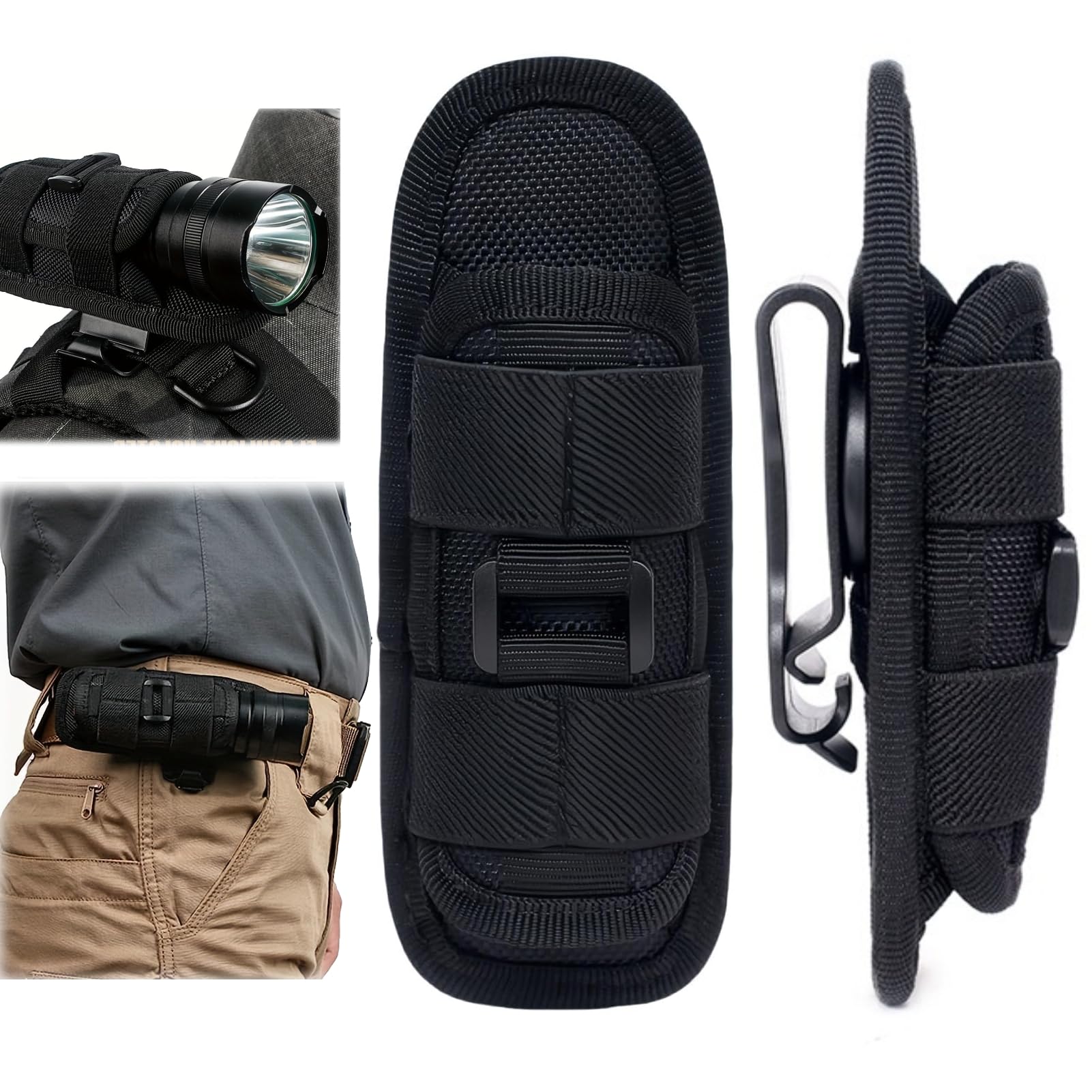 Custodia per Torcia Tascabile Girevole a 360 Gradi Con Clip per Cintura, Supporto Tattico per Attività All'aperto, Escursionismo, Caccia, Campeggio, Copertura in Nylon