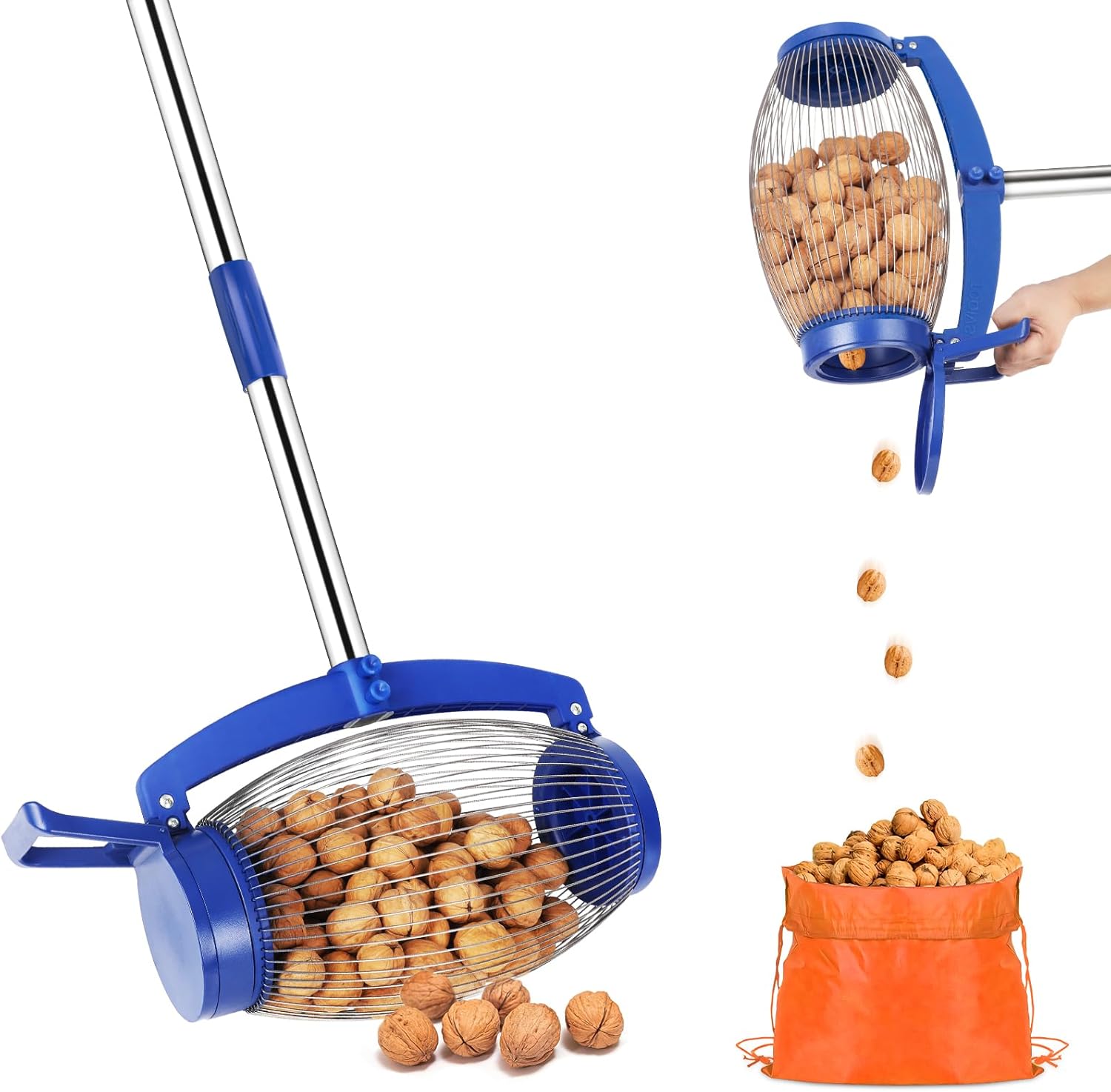 Nut Gatherer, Large Cage Walnut Picker Upper Roller, Garden Nut Collector for Pinecones, Sweet Gumballs, Golf Balls, Tennis Balls, Pick Up Objects from 1'' to 2-1/2'' in Size