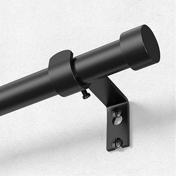 OLV Long Black Curtain Rod 36 to 122 Inch, 1 Inch Adjustable Modern Curtain Rods for Windows, Decorative Heavy Duty Window Treatment Rods with End Cap Finials, Telescopic Splicing Drapery Pole