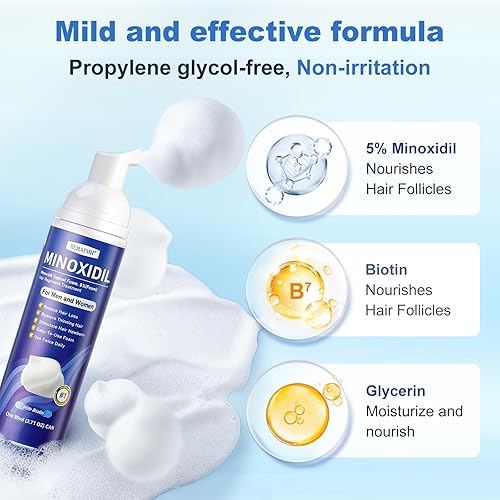 Miniatura 3 de 6 paquetes de 2.7 fl oz de espuma de minoxidil al 5% para hombres y mujeres  6 x 2.71 onzas de suministro para 8 meses, con biotina y aceite de