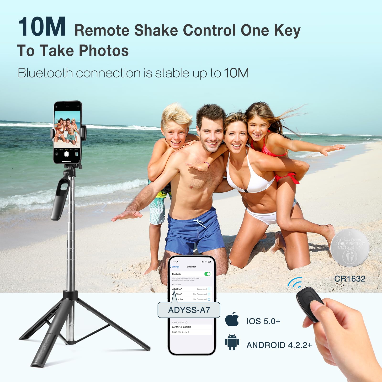 Vinabo Treppiede per smartphone, 160 cm, treppiede per iPhone, estensibile per selfie stick, treppiede per telefono portatile, rotazione a 360° con telecomando per viaggi, vlog, compatibile con