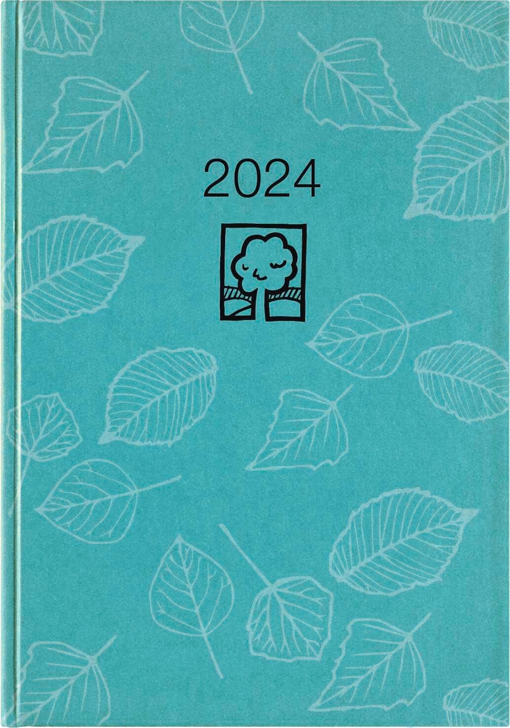 Pocket Calendar Turquoise 2024, Office Calendar 10.2 x 14.2-1 Day on 1 Page, Robust Cardboard Cover, Hour Division 7-19 Clock