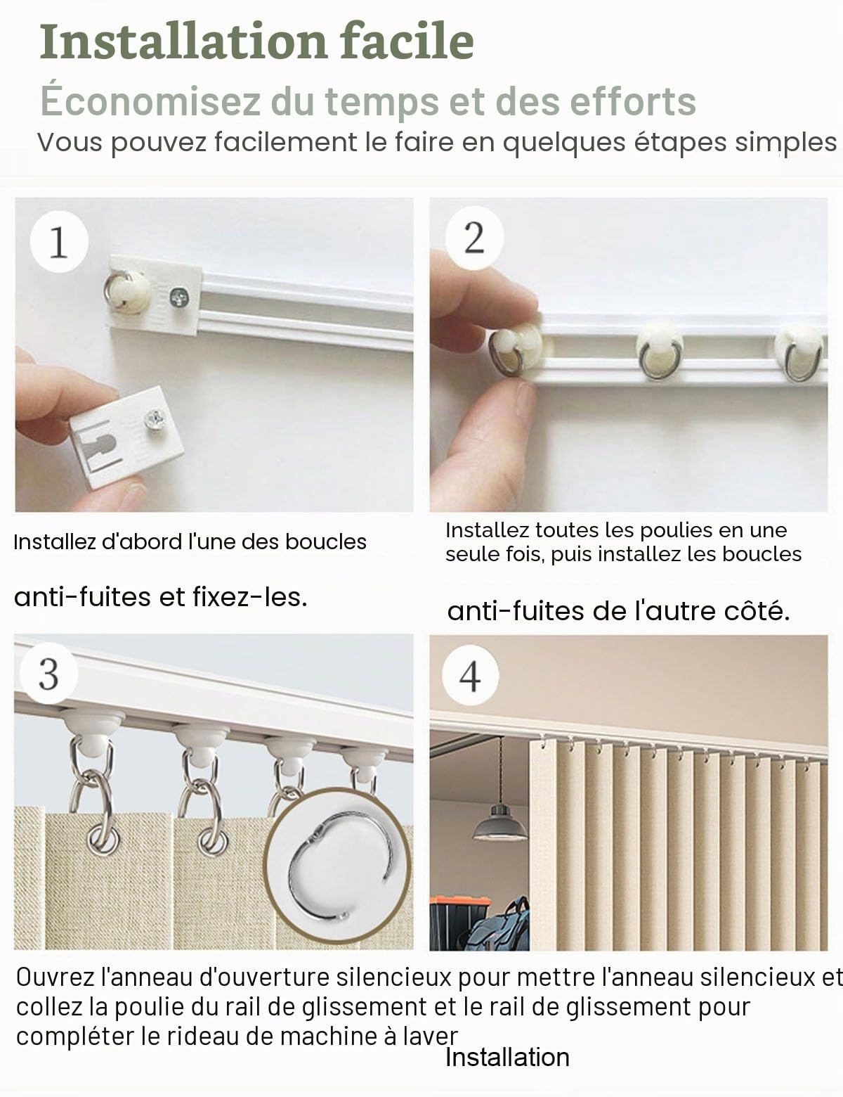 Rideau Accordéon Porte Entrée Interieur, Occultant Isolant Thermique Rideau de Porte Sans Percage avec Tringle Extensible/Bouton Magnétique Porte Accordeon pour Salon et Cuisine(B,Track W150cm/Curtain