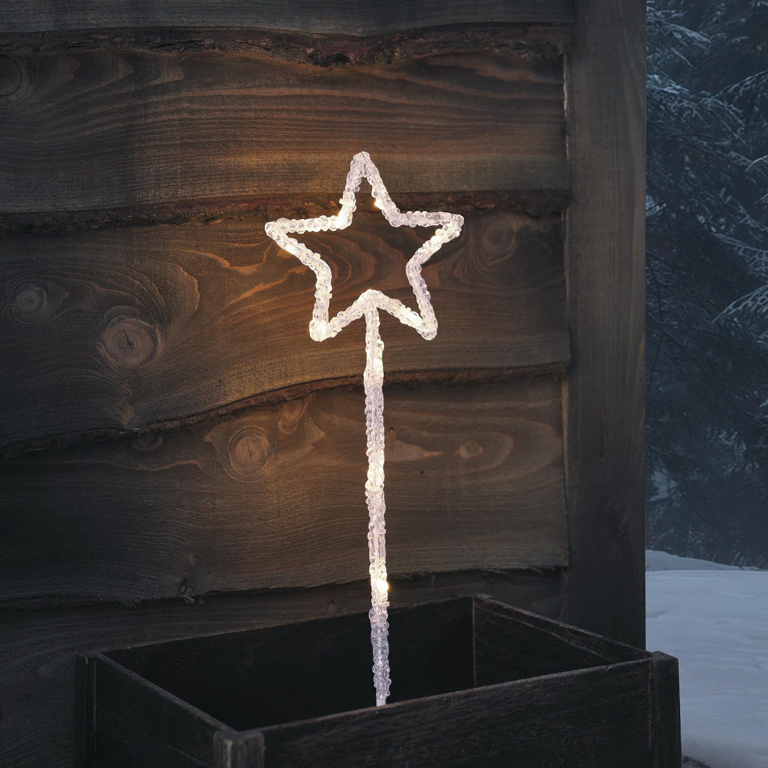 Lights4fun Lot de 3 Balises Étoiles Lumineuses en Acrylique de 43 cm avec 36 LED Blanc à Piles avec Minuterie Décoration de Noël pour Extérieur