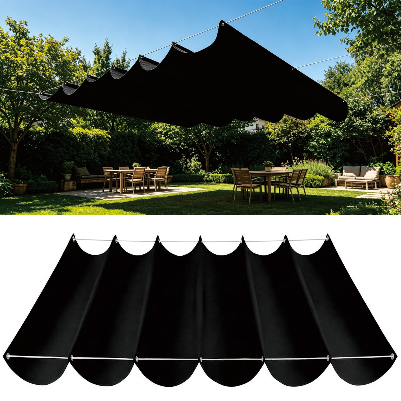 Voile d'ombrage vague rétractable 180x985 cm anti-UV étanche