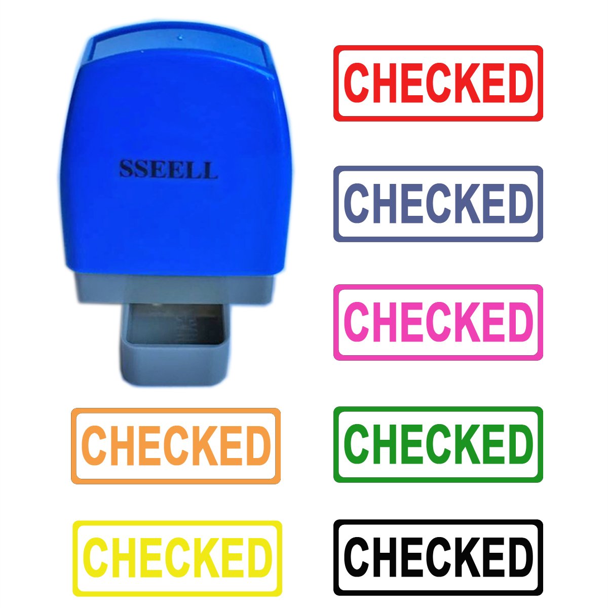 SSEELL Checked Self Inking Rubber Flash Stamp Self-Inking Pre-Inked RE-inkable Office Work Company School Stationary Stamps with Frame Line - Green Ink Color