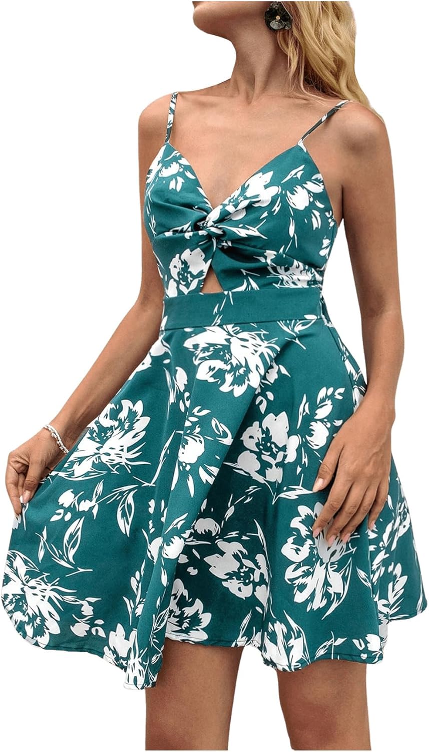 Floerns Boho Floral Twist Front Cami A-Line Mini Dress