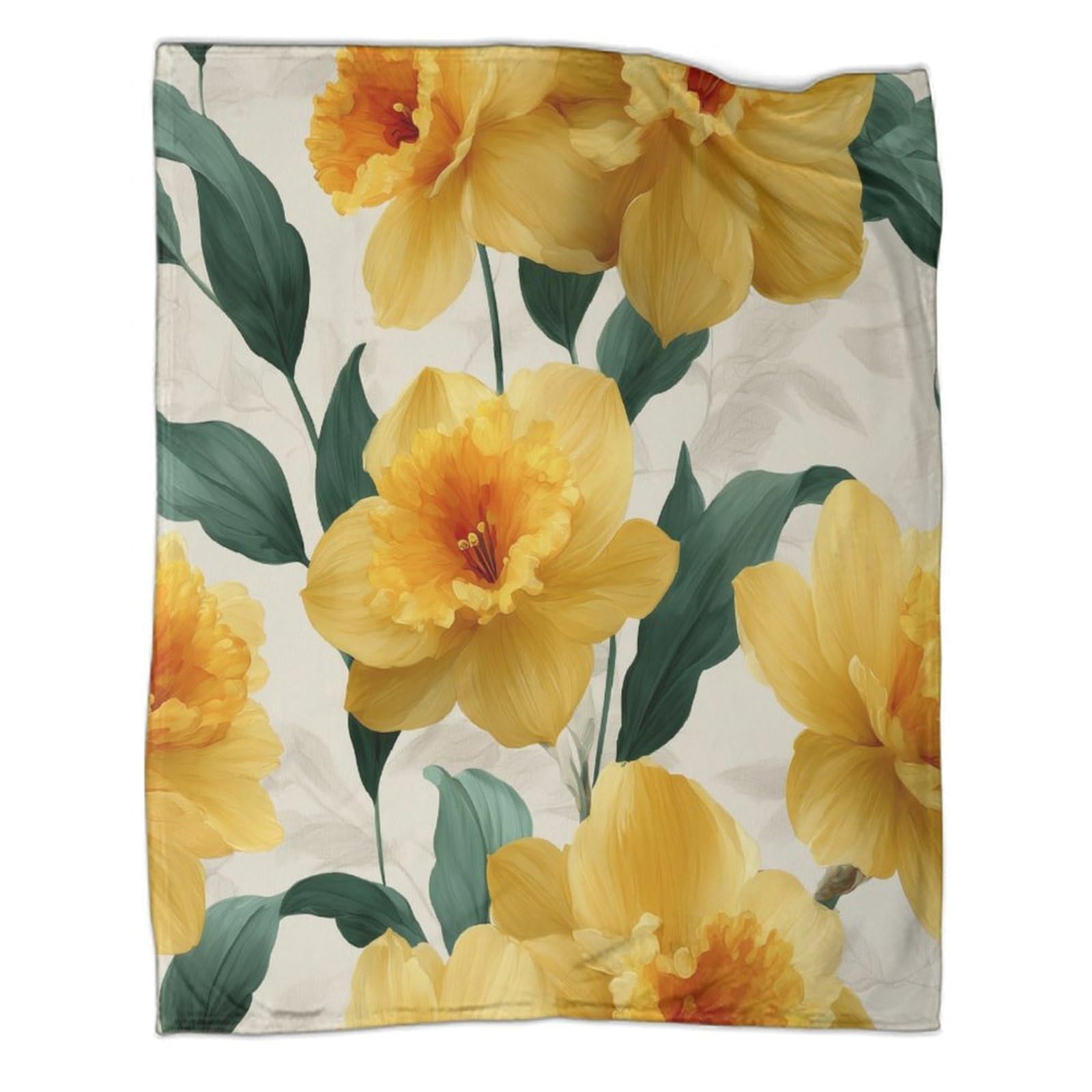 kaiyun Yellow Daffodils, Tender Green Leaves Throws,Soft And Warm Printed Flannel for Bed And Sofa 50x60inch(127x152cm)