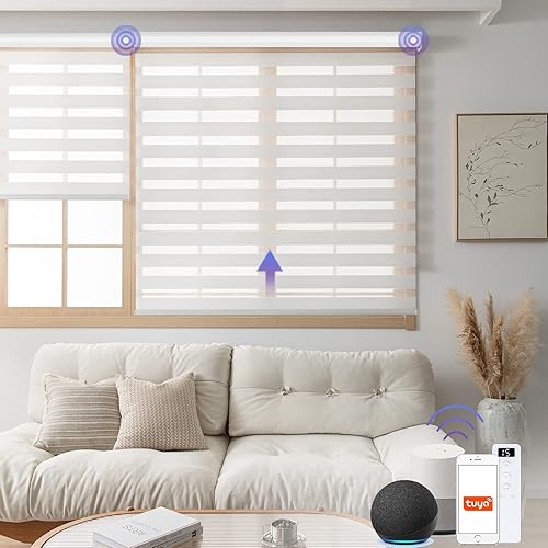 Stylishade Persianas motorizadas fáciles de instalar con control remoto persianas de cebra inteligentes de doble capa que funcionan con Alexa