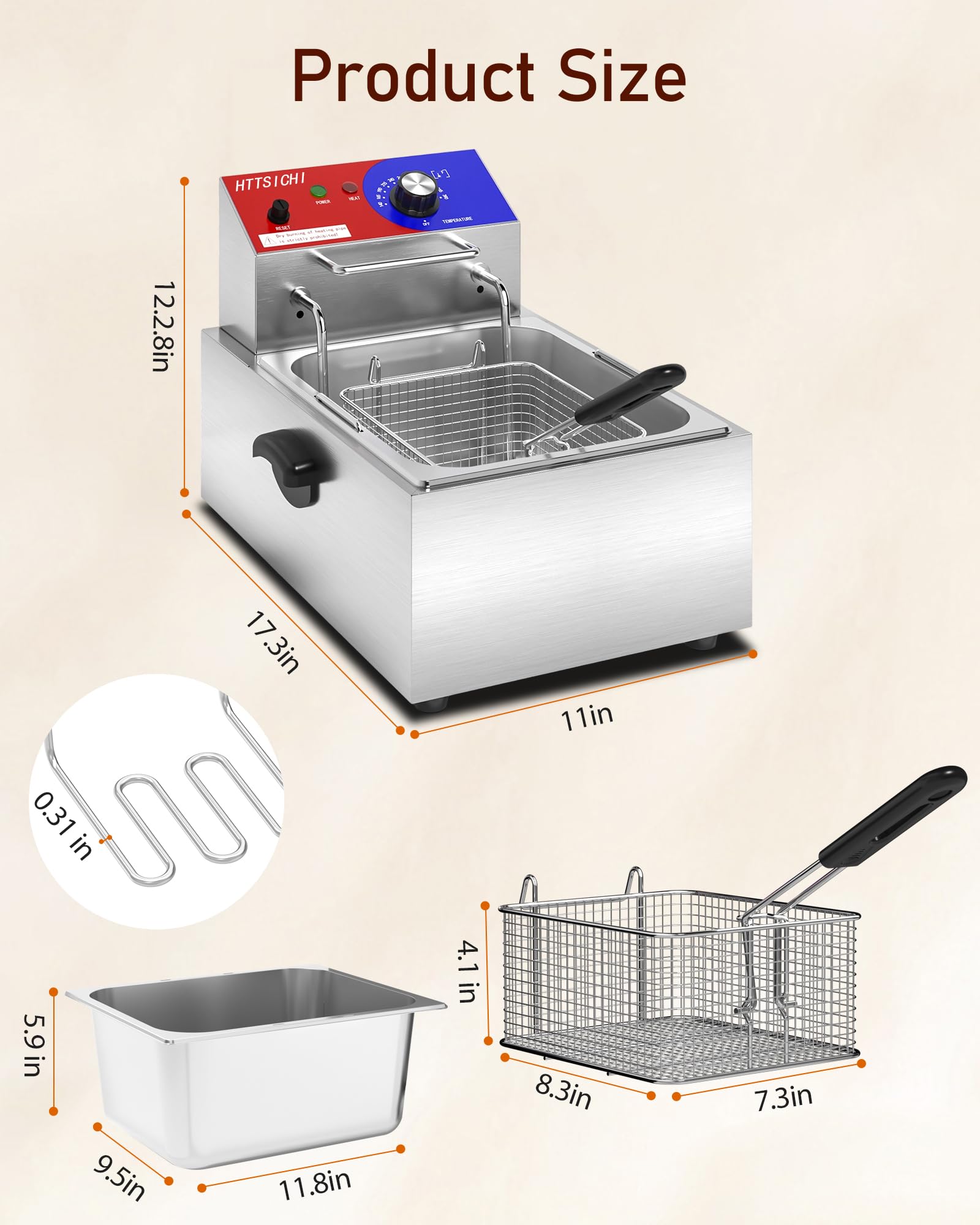 Amazon.com: HTTSICHI Commercial Deep Fryer - 12 L Electric Deep Fryer with  6 L Basket, Commercial Deep Fryer with Basket, Stainless Steel Countertop Deep  Fryer w/Adjustable Temperature and Restaurant Use : Industrial