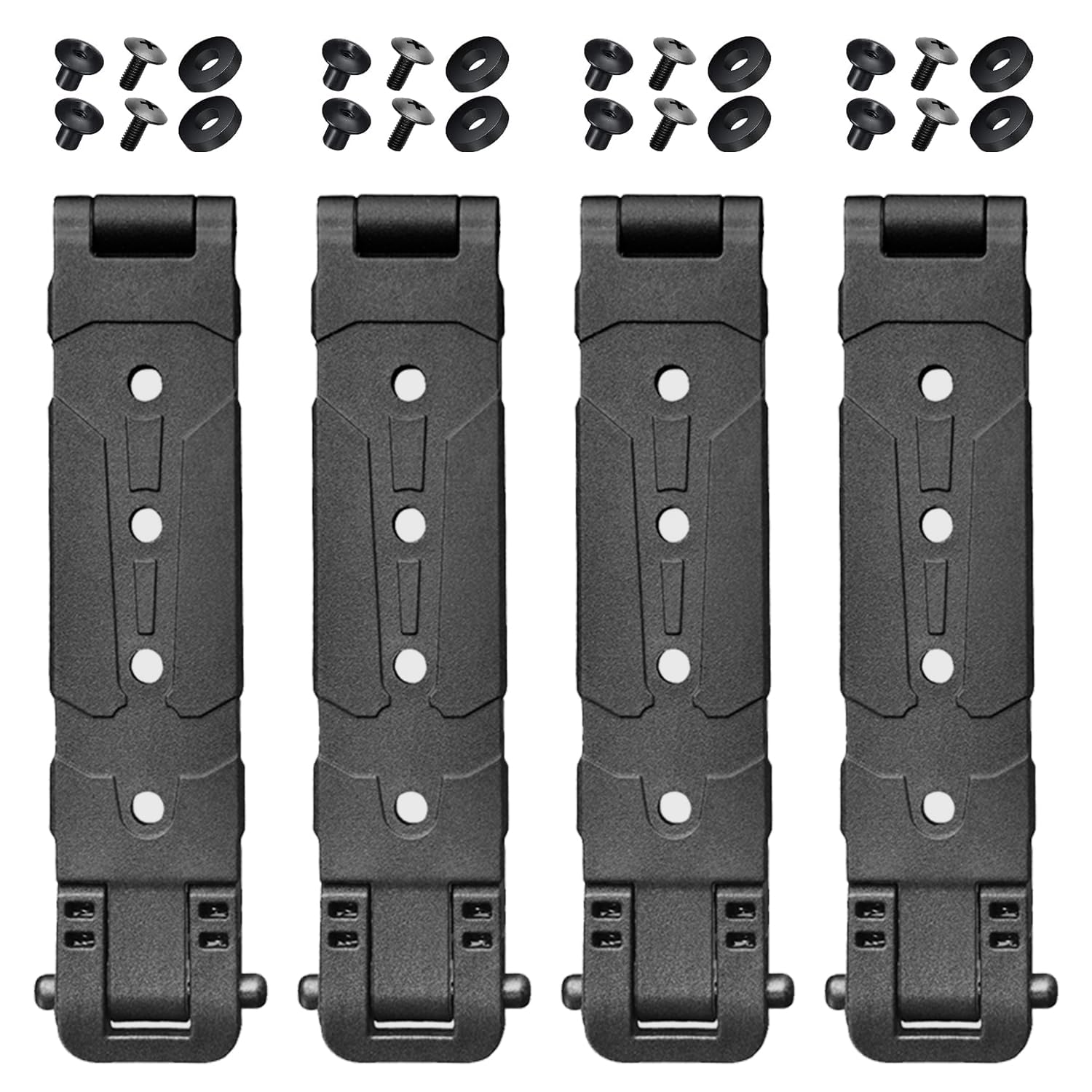4 Pack Molle Clips, Molle Attachment Clips with Mounting Hardware for Vests, Backpacks, Holsters, Pouches, Locking Belt Clips Black, Clip Adapter (Pair with Mounting Hardware)