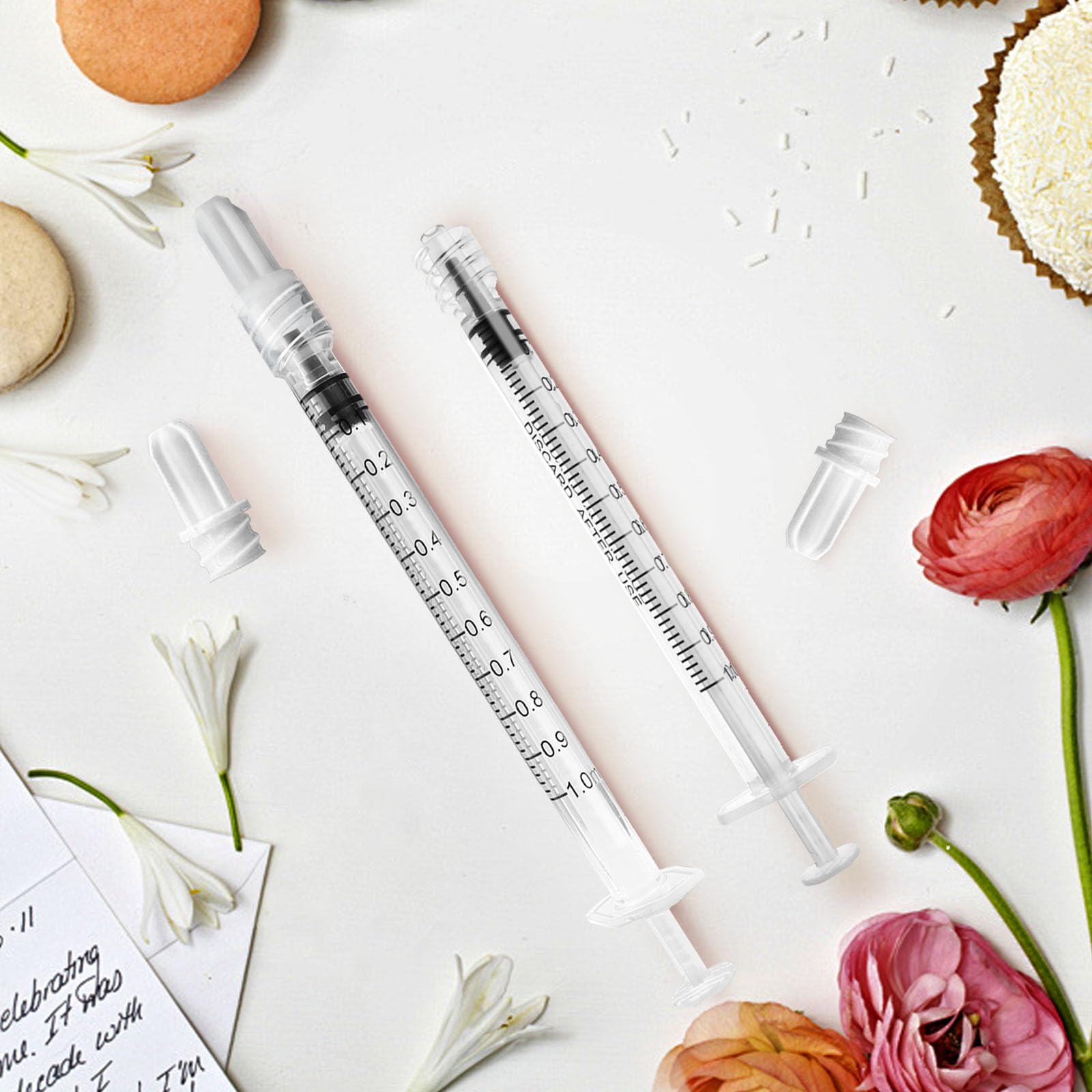 Jeringa Luer Lock de 1 ml (sin aguja), estéril, envuelta individualmente, paquete de 20, medición precisa de líquidos, diseño a prueba de fugas