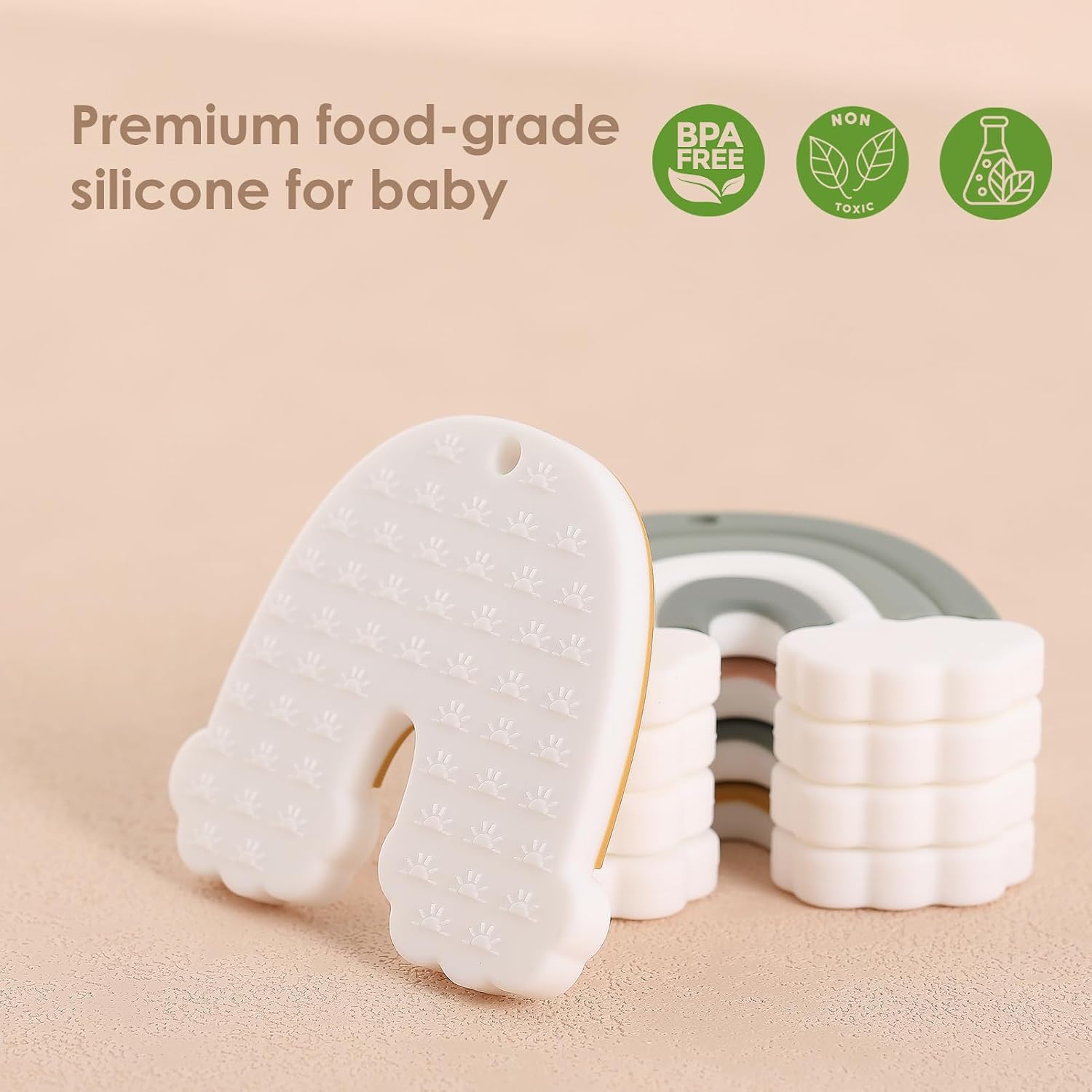 Teething Toys for Babies 0-6 Months Baby Teethers with Clip Silicone Baby Teether Toys for Boys and Girls Infant Teething Relief for Teething Baby Rainbow Shape with Travel Case-Deep Sky