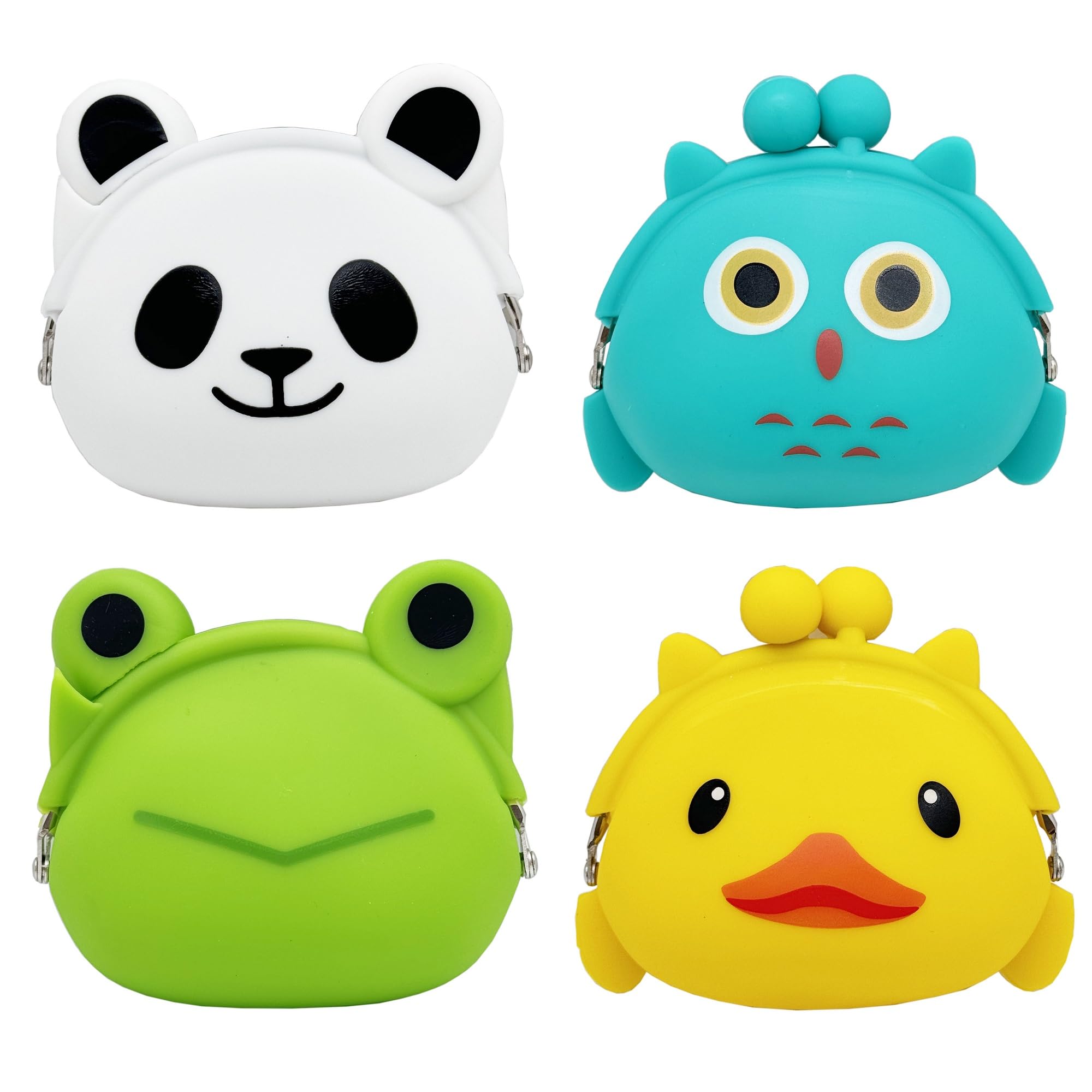 MIAO JIN 4 Pack Cartoon Animal Coin Purse Silicone Change Pouch Gift Bag with Clasp Kiss Lock Coin Wallet Vintage Trinkets Pouch Headset Bag
