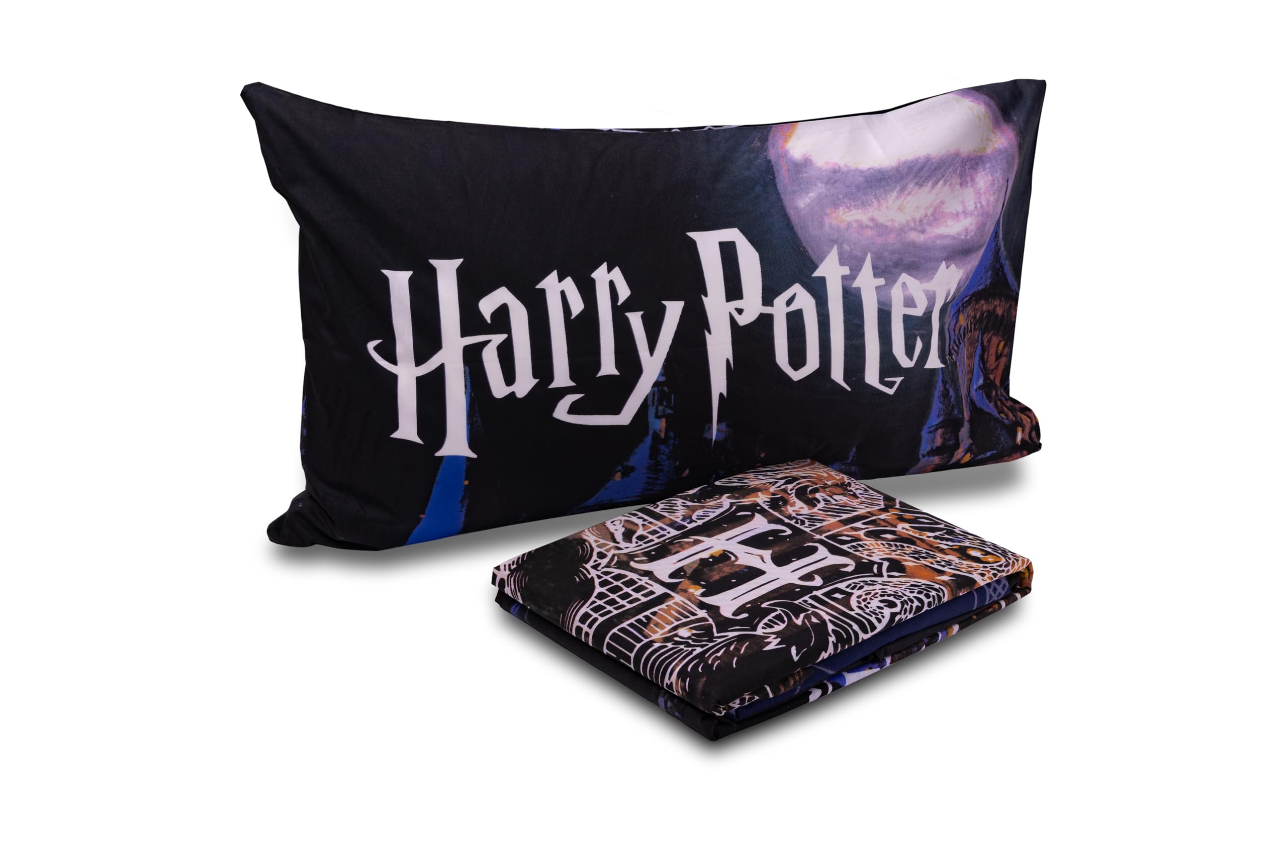 Harry Potter; Set Lenzuola Letto Singolo In Cotone, Lenzuolo Sopra + Lenzuolo Con Angoli + Federa, 100% Cotone, Prodotto Ufficiale