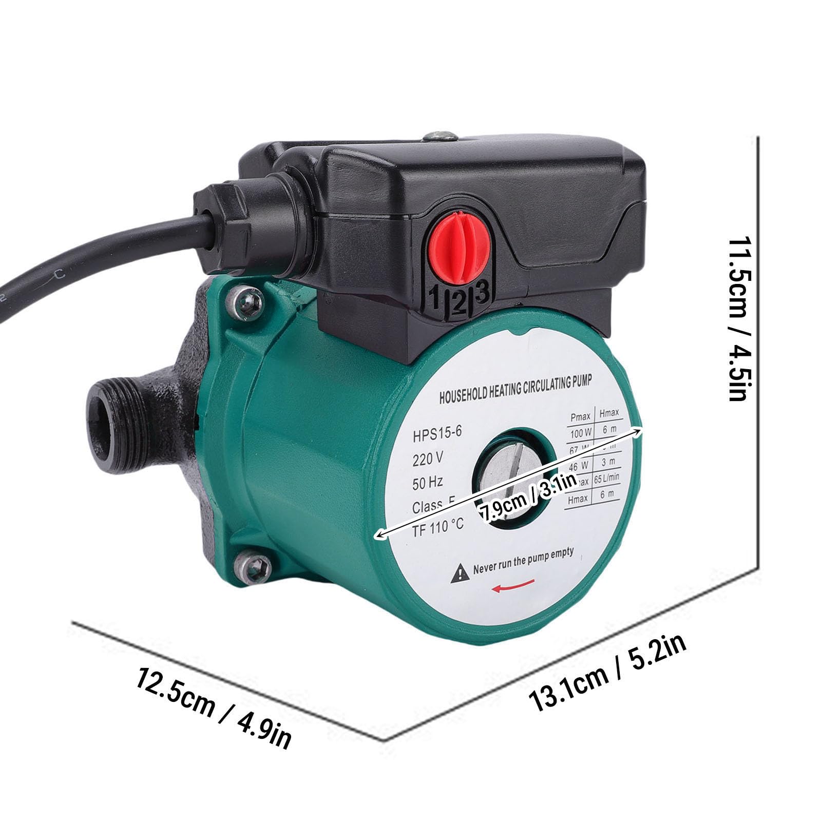 Pompa di Ricircolo Acqua Calda 65 L/min Ad Alta Efficienza 46 W 67 W 100 W 3 velocità di Controllo 6 M di Prevalenza con Adattatore NPT 1 Pollice per di Riscaldamento (Spina europea 220 V)