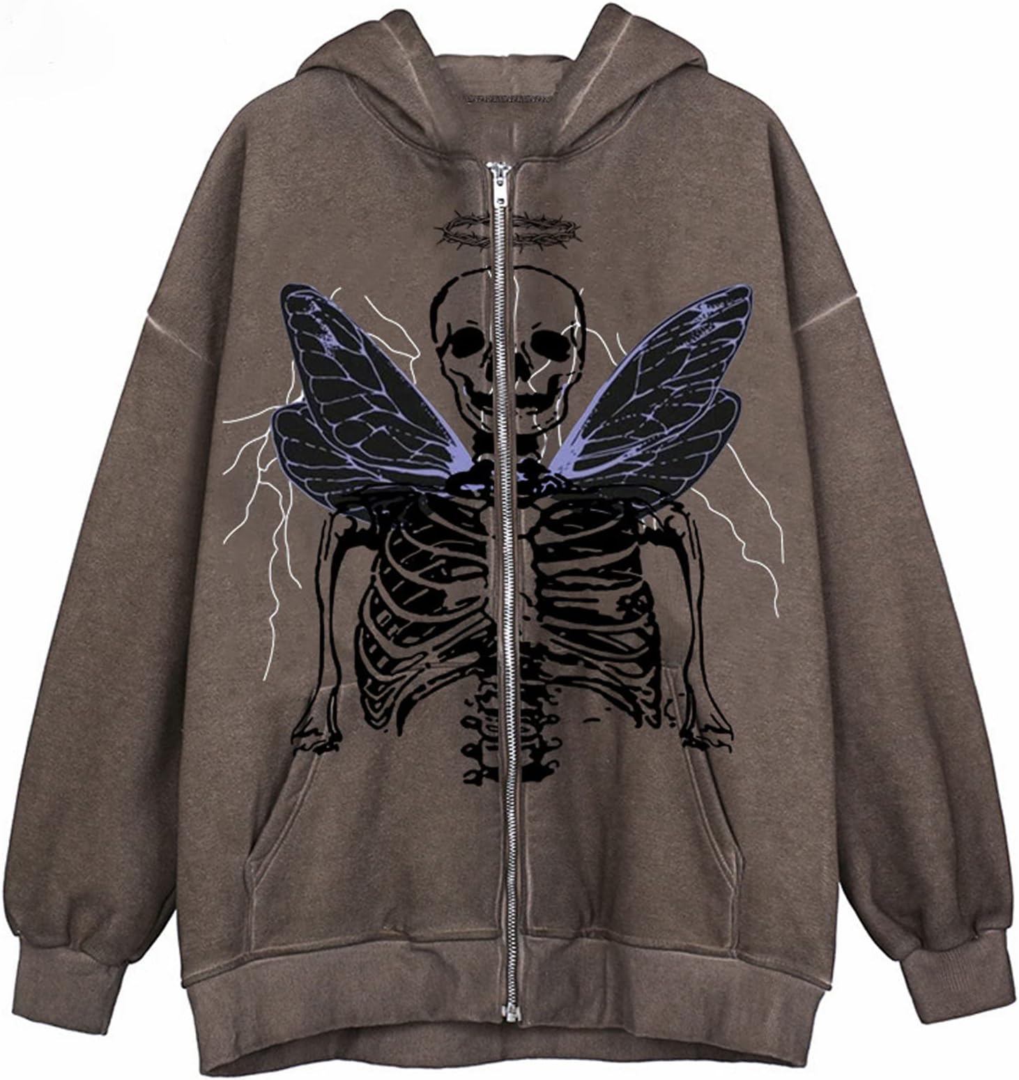 Women Rhinestone Y2K Spider Skeleton Hoodies Punk Jackets Streetwear Goth Harajuku Oversized Zip Up Sweatshirts Coat