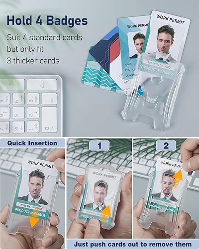 Miniatura 9 de Uniclife Paquete de 2 portatarjetas de plástico duro vertical resistente con ventana transparente y clip apretado, protector de tarjeta estable para