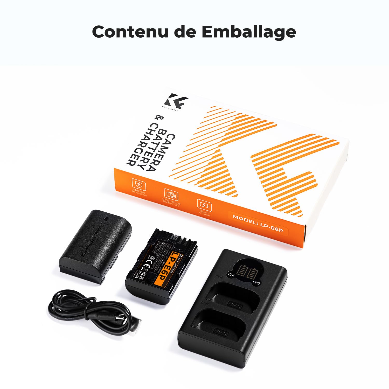 K&F CONCEPT LP-E6P Batterie et Chargeur 2x2400mAh Compatible avec Canon R7 | Écran LCD Chargeur Compatible avec Canon EOS R6 Mark II, R7, R5, R62, R6, R6V, et Les Batterie de Série LP-E6 Caméras