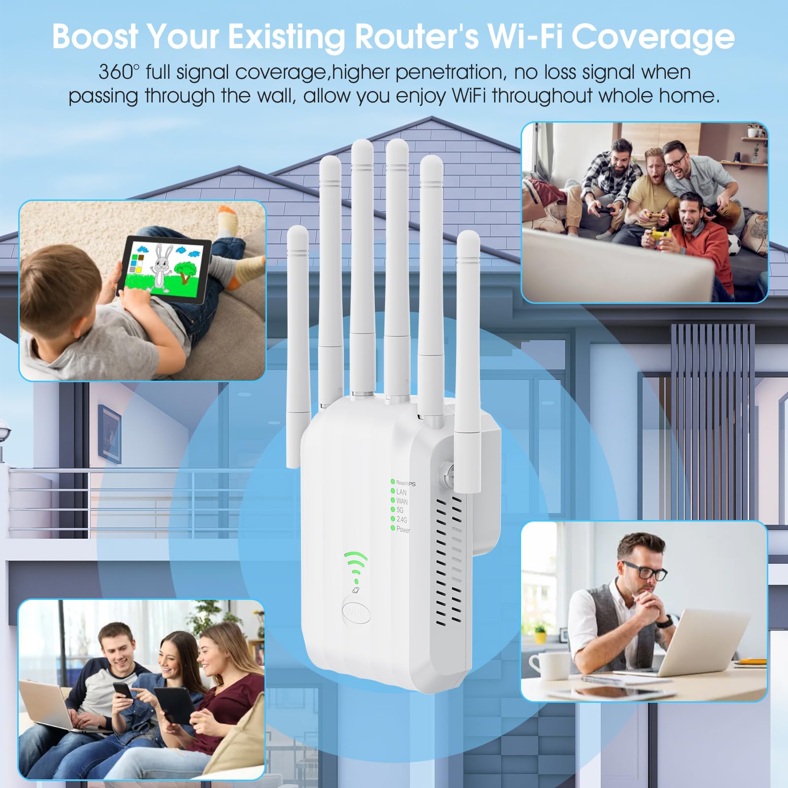 WiFi 6 Extender, AX1900 Dual Band WiFi Booster with 6 High-Gain Antennas, Covers Up to 12000 Sq.Ft for 105+ Devices. Features Gigabit Ethernet Port & Easy Setup for Seamless Whole Home Mesh WiFi — view 7