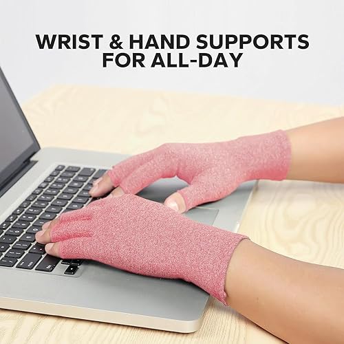 Miniatura 3 de Guantes de compresión sin dedos (1 par), guantes de algodón para artritis para mujeres y hombres, guantes de alivio del dolor de artritis, guantes