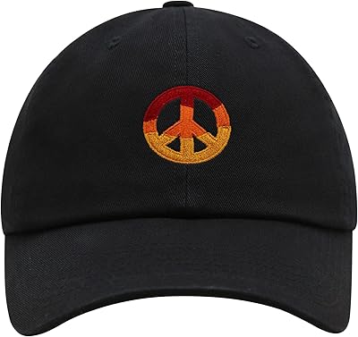 JPAK Peace Symbol Premium Dad Hat Embroidered Baseball Cap Hippie Logo Black